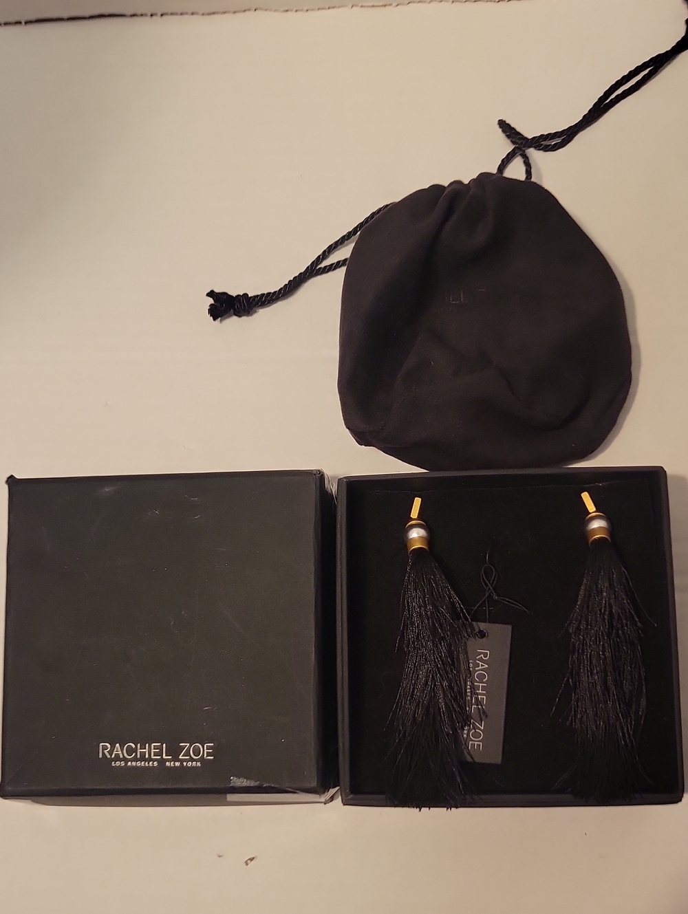 Rachel Zoe Black and Gold Tassel Drop Earrings